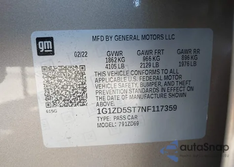 2022 Chevrolet Malibu Fwd Lt from USA, damaged, VIN 1G1ZD5ST7NF117359